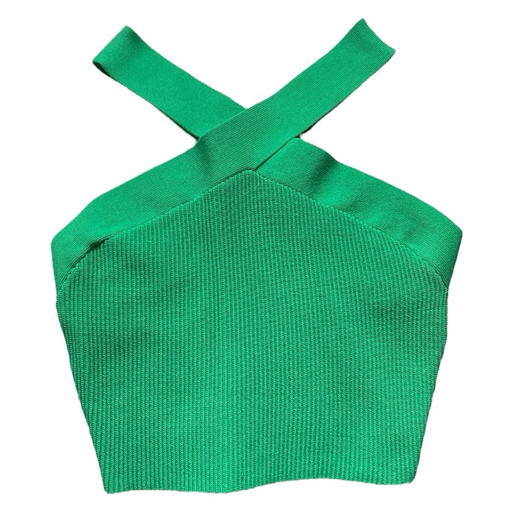 NWT Aritzia Babaton Gloss Green Sculpt Knit Criss Cross Cropped Tank Halter Top